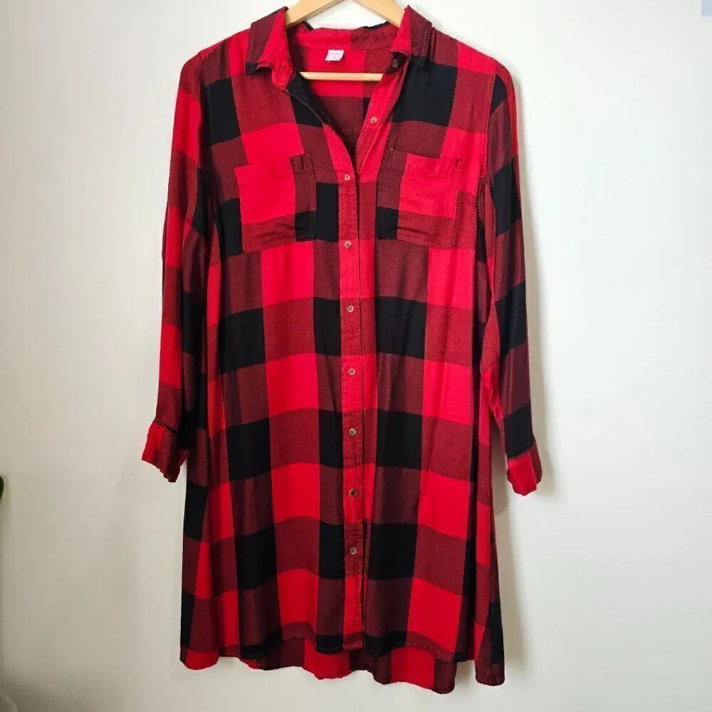 EUC LIKE NEW OLD NAVY RED PLAID TUNIC LONGSLEEVES SIZE M WOMENS
